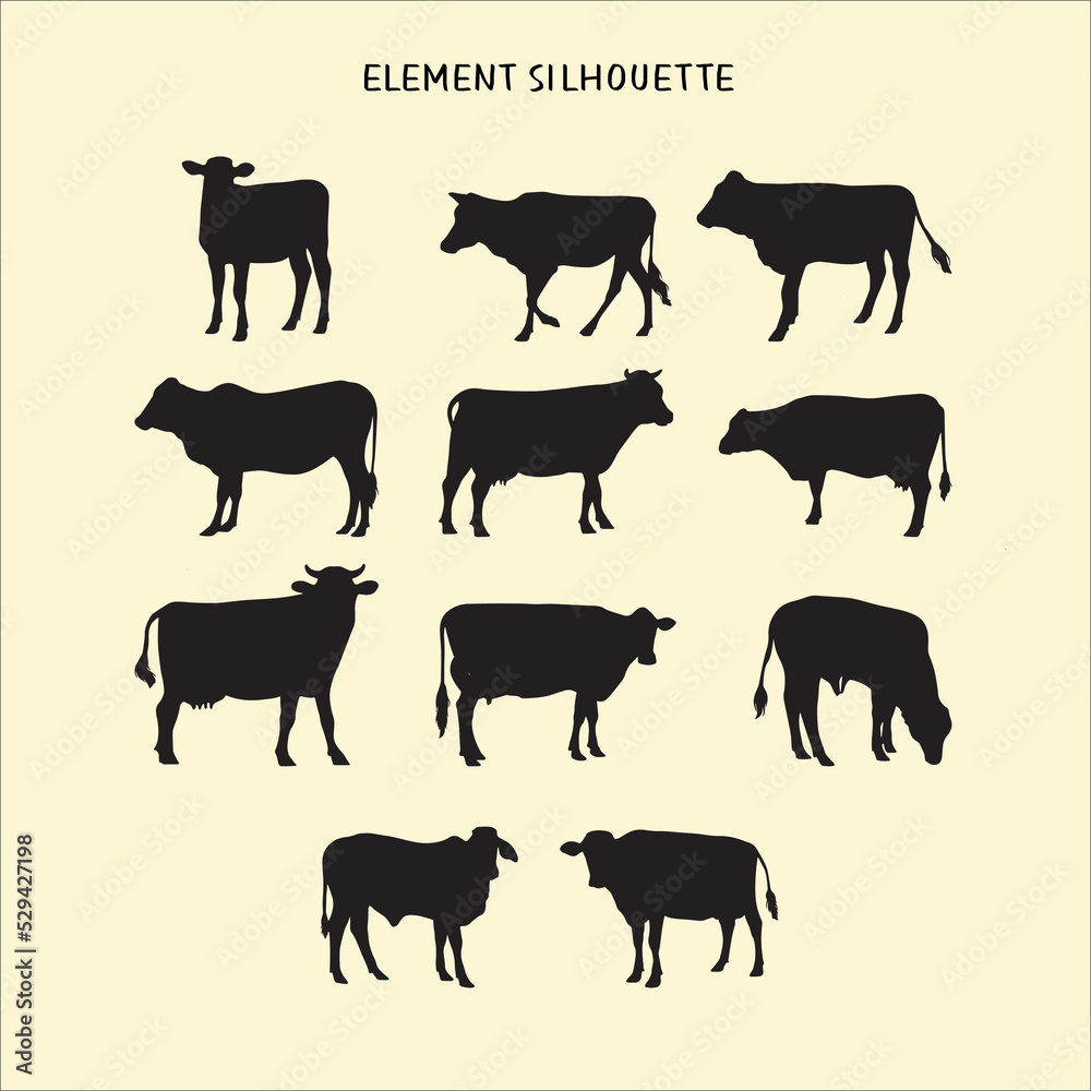 vector silhouette cow element