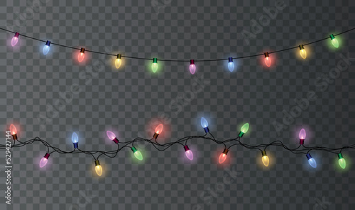 Vector shiny set of seamless light garlands - christmas decoration element on transparent background photo