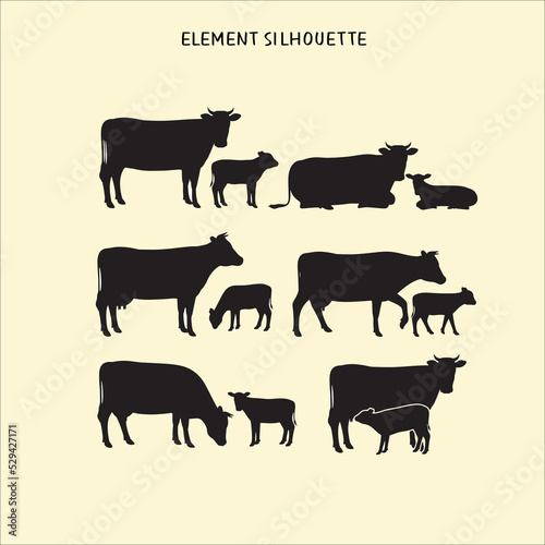 vector silhouette cow element