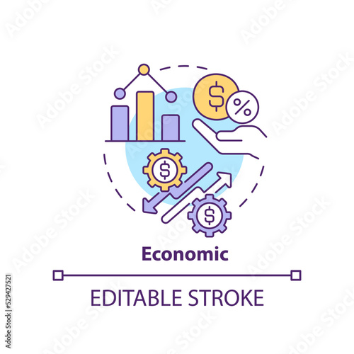Economic concept icon. Business and commerce improvement. PESTLE tool abstract idea thin line illustration. Isolated outline drawing. Editable stroke. Arial, Myriad Pro-Bold fonts used