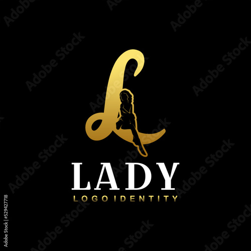 Initial L with Sitting Girl Silhouette Suitable For Beauty Salon Logo, Cosmetics, Women's Store