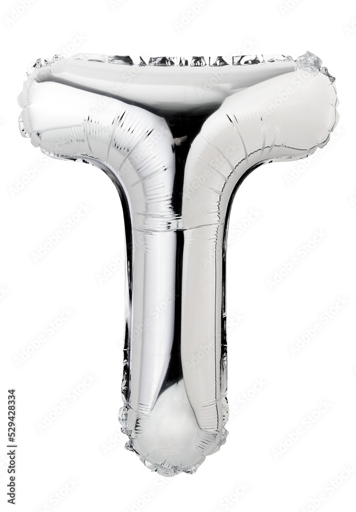 Letter T in silver mylar balloon isolated on transparent Letter T in silver mylar balloon isolated on transparent