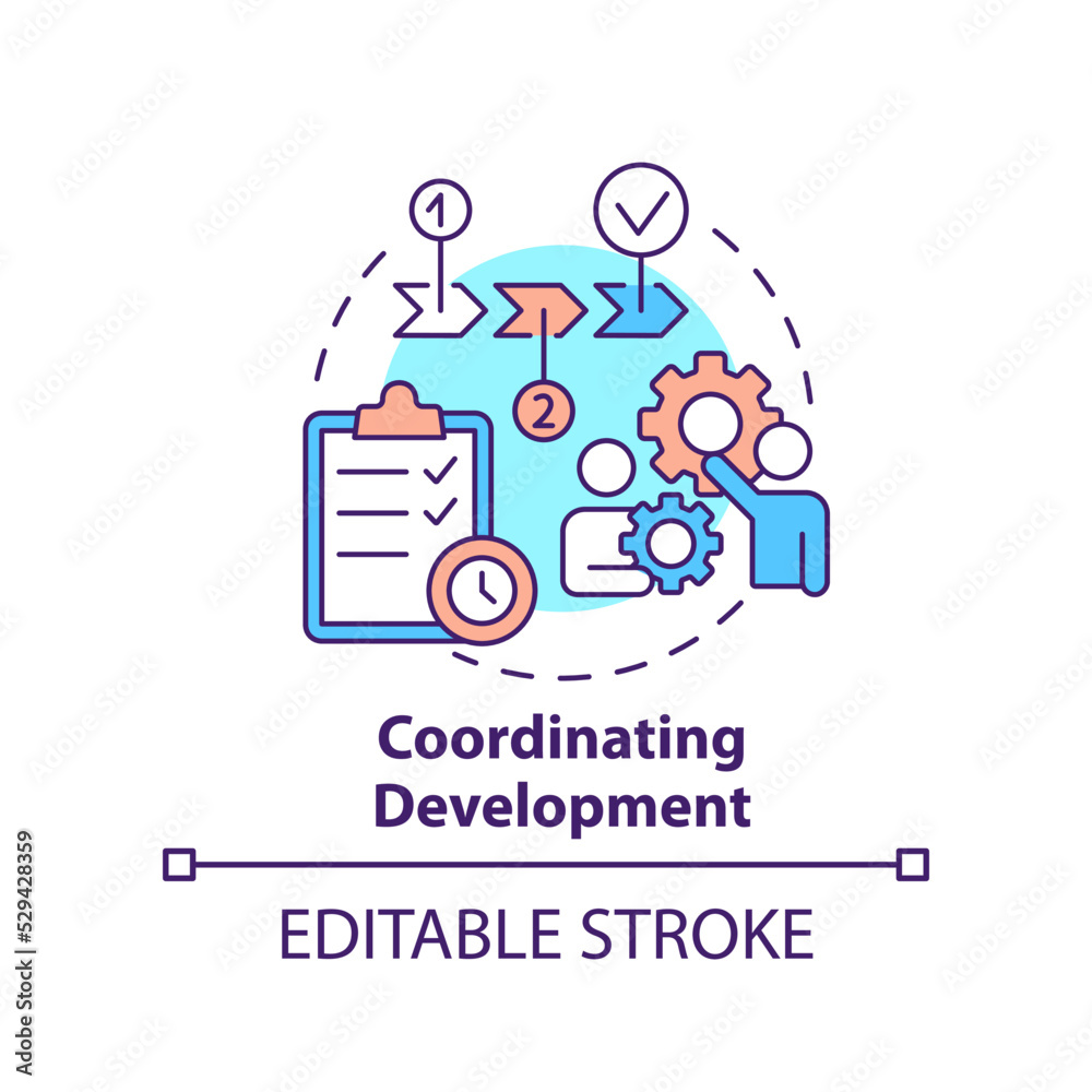 Coordinating development concept icon. Build plan. Product management abstract idea thin line illustration. Isolated outline drawing. Editable stroke. Arial, Myriad Pro-Bold fonts used Coordinating development concept icon. Build plan. Product management abstract idea thin line illustration. Isolated outline drawing. Editable stroke. Arial, Myriad Pro-Bold fonts used