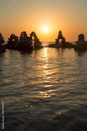 Stacked Stones in Ocean in Faliraki, Rhodes, Greece