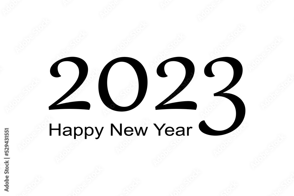 Happy New Year 2023 text design. Cover of business diary for 2023 with wishes. Brochure design template, card, banner. Vector illustration. Isolated on white background