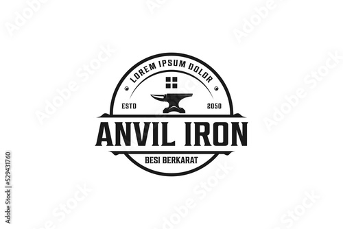 Blacksmith Anvil logo workshop steel industry vintage style iron metal work icon symbol