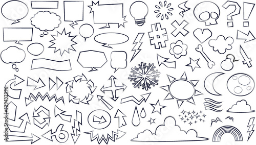 Pack of Cartoony Doodle Speech Bubble and Emotion Stickers PNG Icon Set