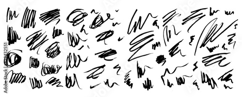 Vector set of expressive artistic grungy hand drawn lines, smears, scribbles, waves, brush strokes. Black hand-painted elements for your graphic design