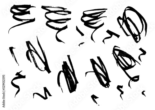 Vector set of expressive artistic grungy hand drawn lines, smears, waves, brush strokes. Black hand-painted elements for your graphic design © babayuka