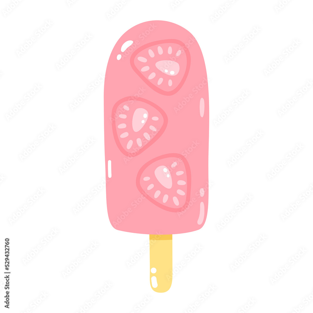 Strawberry ice cream on a stick. Cold dessert. Summer sweetness Strawberry ice cream on a stick. Cold dessert. Summer sweetness