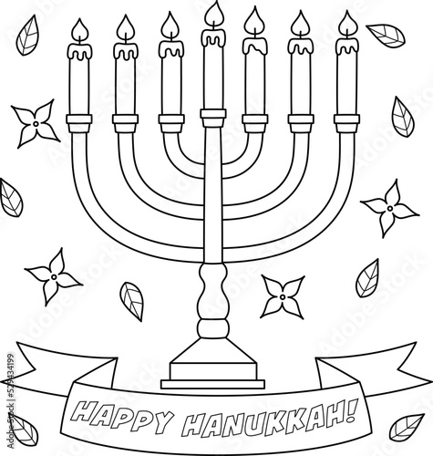 Happy Hanukkah Menorah Coloring Page for Kids