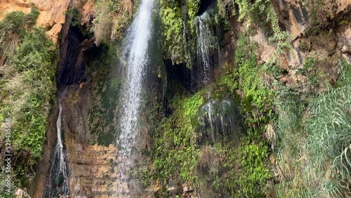 Waterfall and pool in the desert. Waterfall, Ein Gedi, Israel