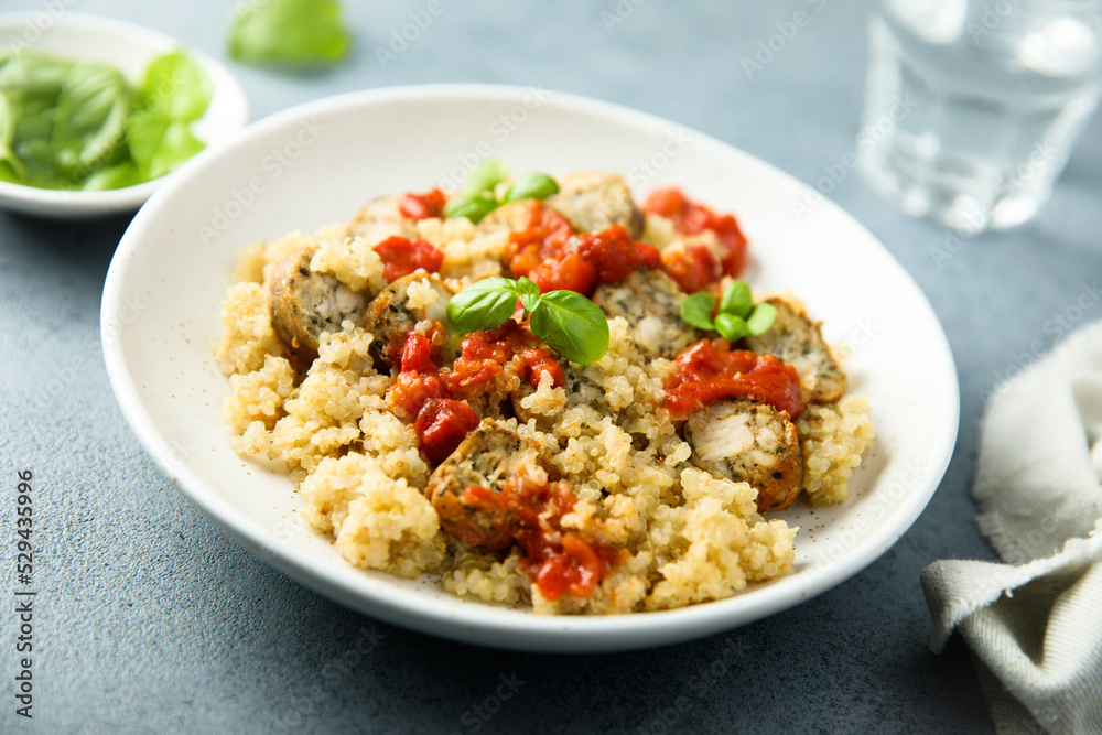 Quinoa with chicken sausage and tomato sauce Quinoa with chicken sausage and tomato sauce