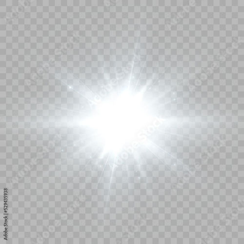 White glow. Transparent shining sun  bright flash on a transparent background. PNG effect