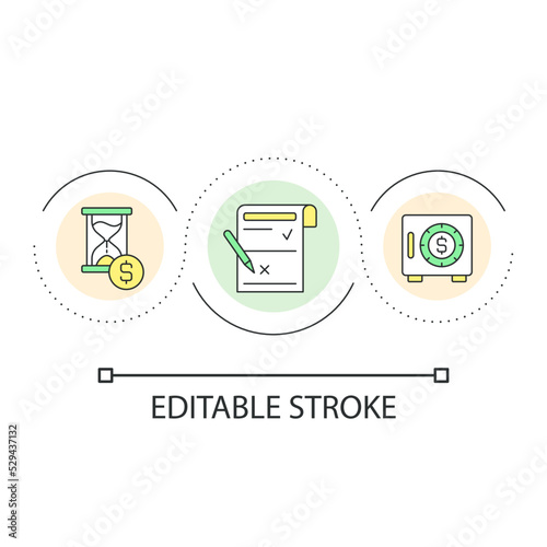 Certificate of deposit account loop concept icon. Banking service for customers. Investments abstract idea thin line illustration. Isolated outline drawing. Editable stroke. Arial font used