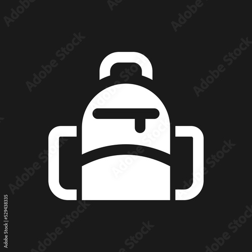School backpack dark mode glyph ui icon. Rucksack for students. User interface design. White silhouette symbol on black space. Solid pictogram for web, mobile. Vector isolated illustration