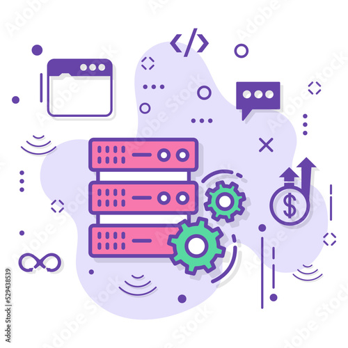 Rack Config stock illustration, Customized Server Configuration Concept, Data Center Machine Configuration Vector color Icon Design, Cloud computing and Internet hosting services Symbol,  