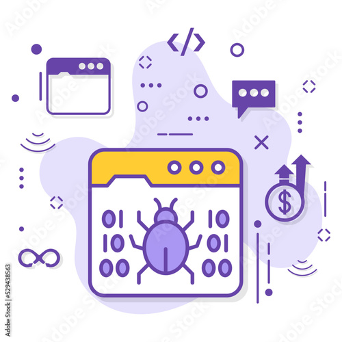 Internet Virus Sign, Cloud computing and Internet hosting services Symbol, Webpage Bug stock illustration, Website Malware or spyware Concept, Browser hijacking phishing Vector Color Icon Design,