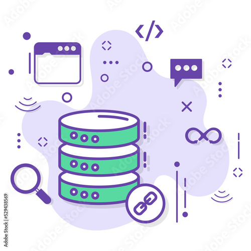Linked or chain servers Concept, Database Engine Vector Icon Design, Cloud computing and Web hosting services Symbol, DB Machine Sign, Round Storage Disck