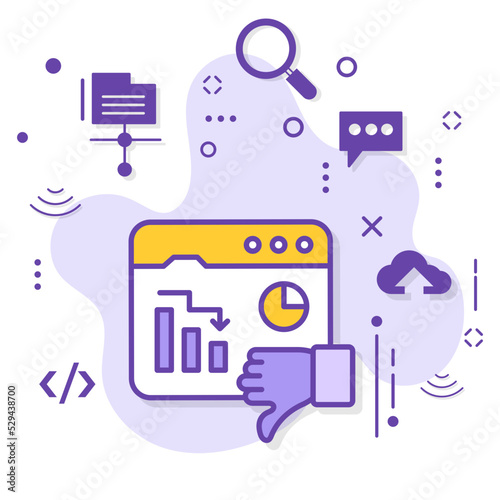 Decreased CTR Sign, Low bounce rate stock illustration, Low Click through rate Concept, Financial Loss with Small down trend Graph Vector Icon Design, SEO and Digital Marketing Symbol, 