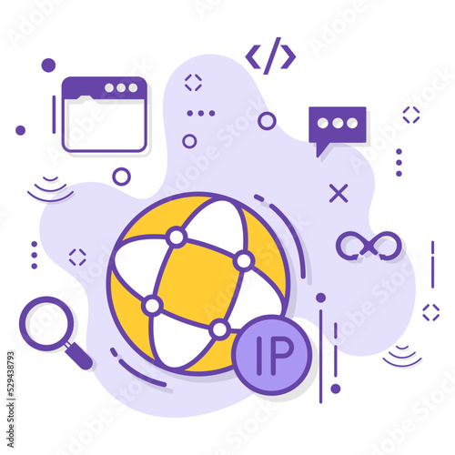 IPv4 and IPv6 stock illustration, IPSec TLS Sign, Internet Protocol address Concept, Sticky dynamic IP color Vector Icon Design, Cloud computing and Web hosting services Symbol, 
