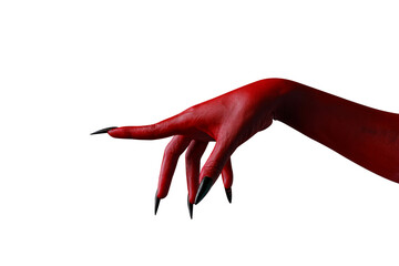 Scary female monster hands halloween character red color isolated on white background.