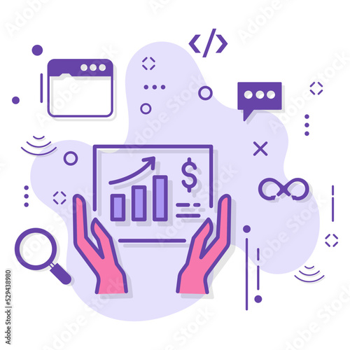 website traffic stats vector icon design, Cloud computing and Internet hosting services Symbol, Human Hand Holding Analytical Report Concept, Control panel icon set stock illustration