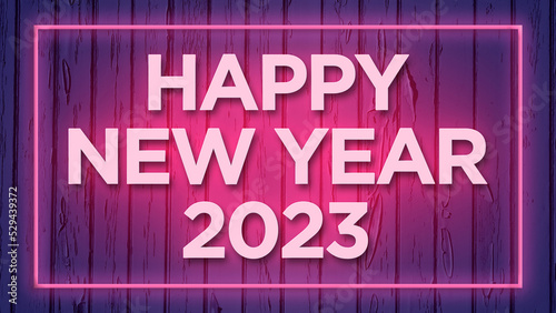Happy new year 2023 typography with neon color background, attractive color on happy new year 2023 text. 