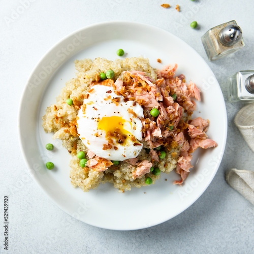 Quinoa with salmon and poached egg