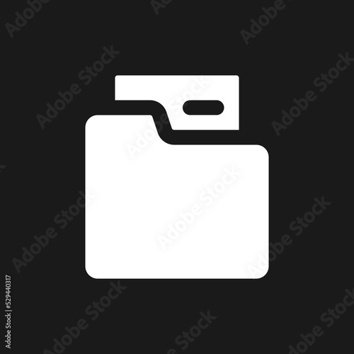 Folder dark mode glyph ui icon. Stationery. Organize documents. User interface design. White silhouette symbol on black space. Solid pictogram for web, mobile. Vector isolated illustration