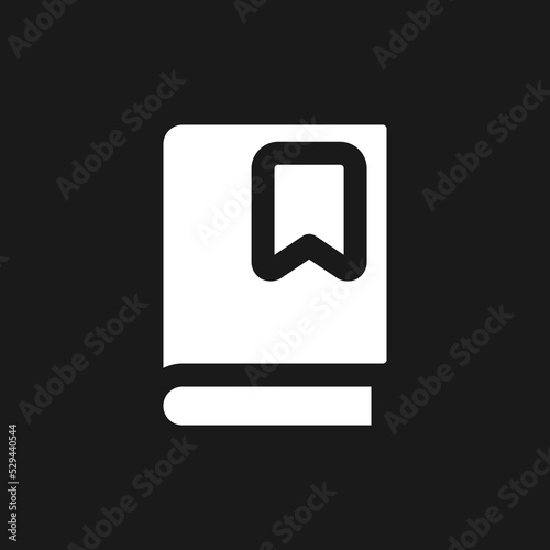 Saving book for future dark mode glyph ui icon. Making bookmark. User interface design. White silhouette symbol on black space. Solid pictogram for web, mobile. Vector isolated illustration