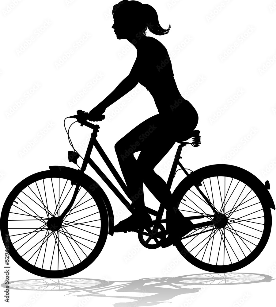 Obraz premium Woman Bike Cyclist Riding Bicycle Silhouette