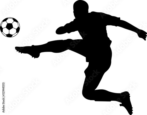 Football Soccer player silhouette with ball. High quality isolated Logo. Sport player shooting. PNG illustration No 6
