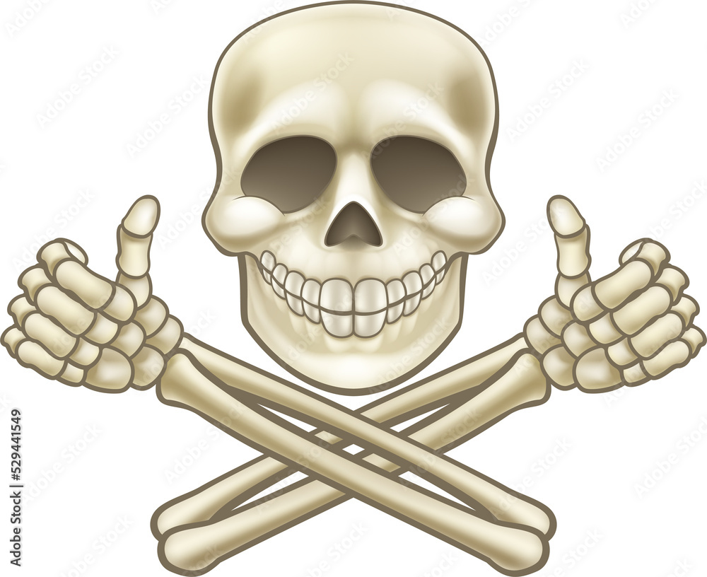 Cartoon Skull and Crossbones Pirate Thumbs Up Cartoon Skull and Crossbones Pirate Thumbs Up