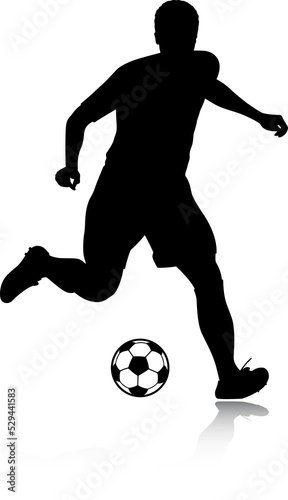 Football Soccer player silhouette with ball. High quality isolated Logo. Sport player shooting. PNG illustration No 1