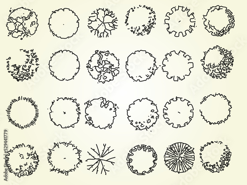 Hand-drawn planting parts perfect for architectural drawings, sections, elevations, floor plans, post-digital drawings, architectural collages, 3D views and renderings