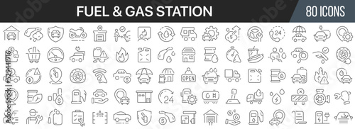 Fuel and gas station line icons collection. Big UI icon set in a flat design. Thin outline icons pack. Vector illustration EPS10