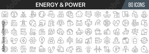 Energy and power line icons collection. Big UI icon set in a flat design. Thin outline icons pack. Vector illustration EPS10