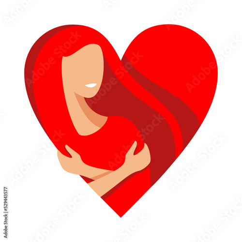 Self-confidence - woman embracing herself in heart shape