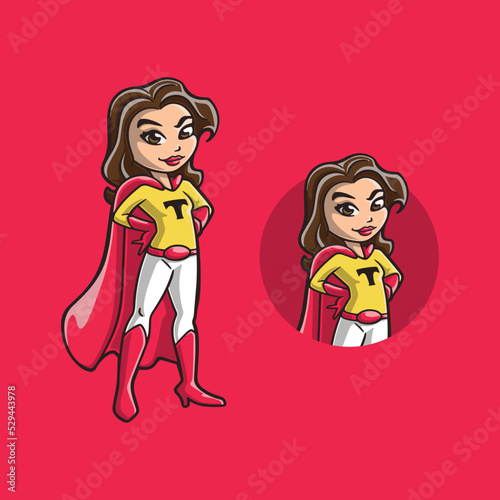 Friendly Strong Superwoman Cartoon Character