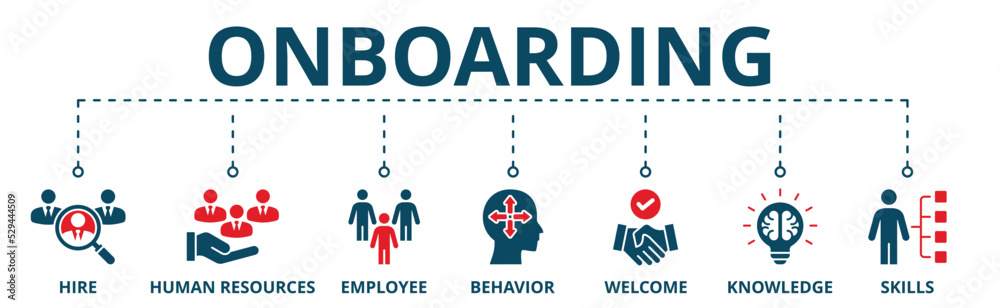 Banner of onboarding web vector illustration concept with icons of hire ...
