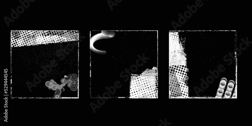 Social media covers with tiny roughen border frames and screen print textures . . grunge style . Post frame stories templates. Layout for promotion .Media banner .Vector 