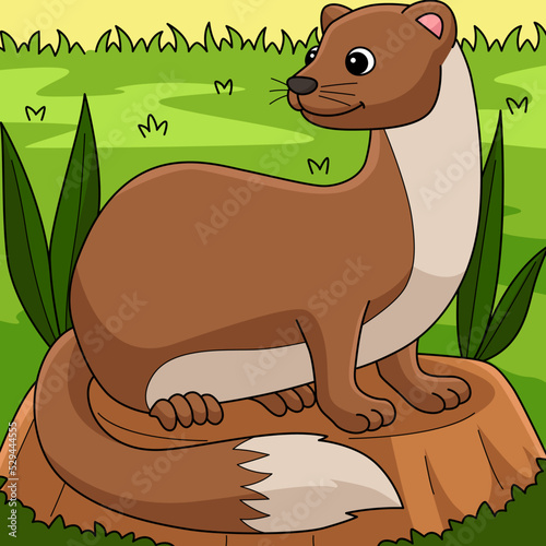 Weasel Animal Colored Cartoon Illustration