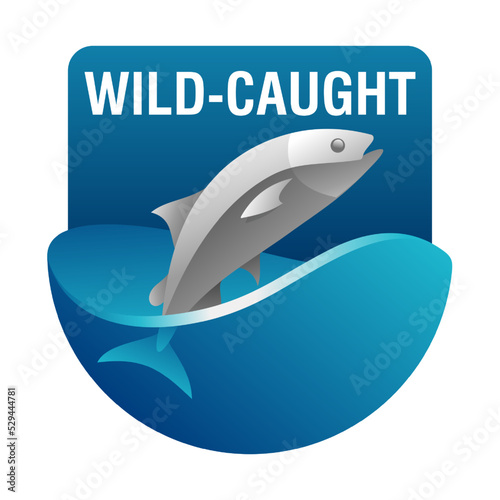 Wild-caught 3D label - salmon come up from ocean