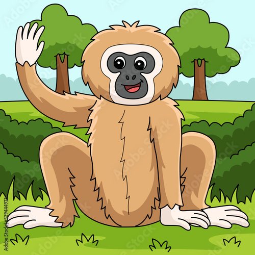 Gibbon Animal Colored Cartoon Illustration