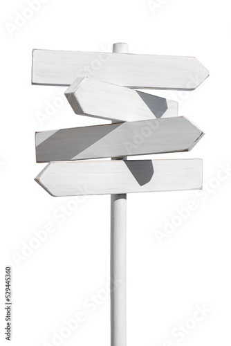 Blank white signpost with four planks in opposite way Fototapet