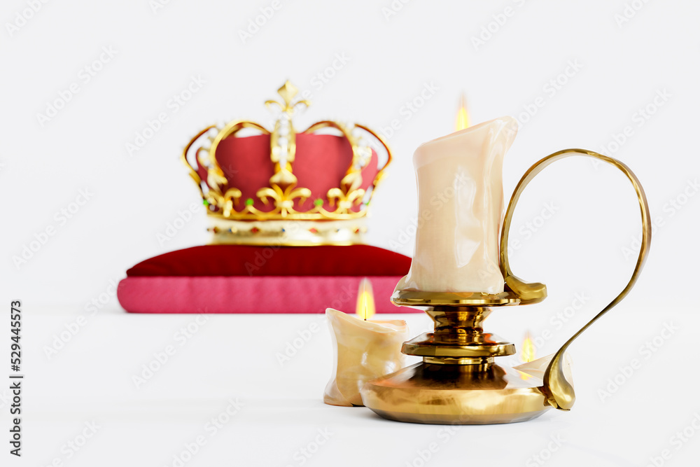 Queen or King crown on royal cushion. 3D Illustration Queen or King crown on royal cushion. 3D Illustration