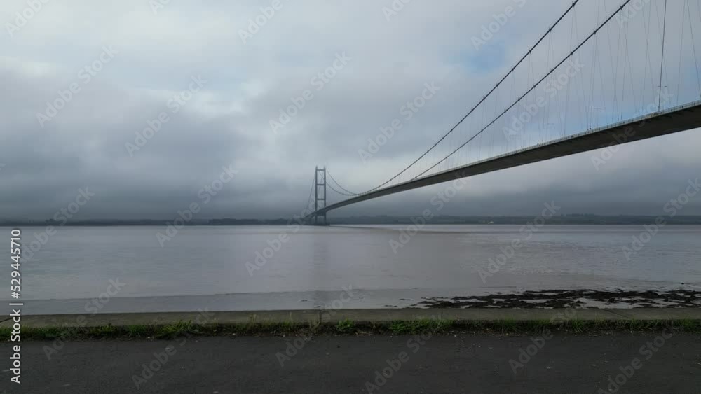 aerial view of Humber Bridge spanning the river Humber aerial view of Humber Bridge spanning the river Humber