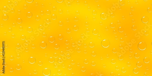 Water or beer drops on yellow glass background, 3D render. Pure aqua blobs pattern, condensation, dew or rain droplets on window. Abstract wet texture, cold juice or champagne