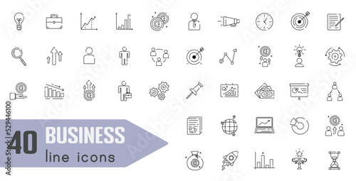 Business icons set. Collection of 40 business icons. Trendy vector style. Aesthetic thin lines.